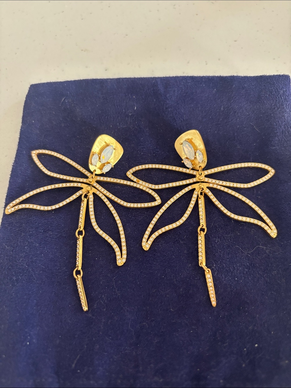 Tory Burch Gold Crystal Dragonfly Drop Earrings